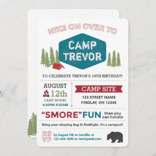 Fun Unique Personalised Camp Name Birthday Party Invitation