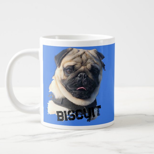 Fun Unique Pug Sunglasses Dog Dad Lover Photo Blue Large Coffee Mug (Left)