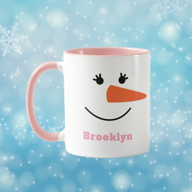 Fun Unique Trendy Custom Name Happy Snowman Face Mug (Creator Uploaded)