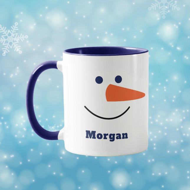 Fun Unique Trendy Happy Snowman Face Custom Name Mug (Creator Uploaded)