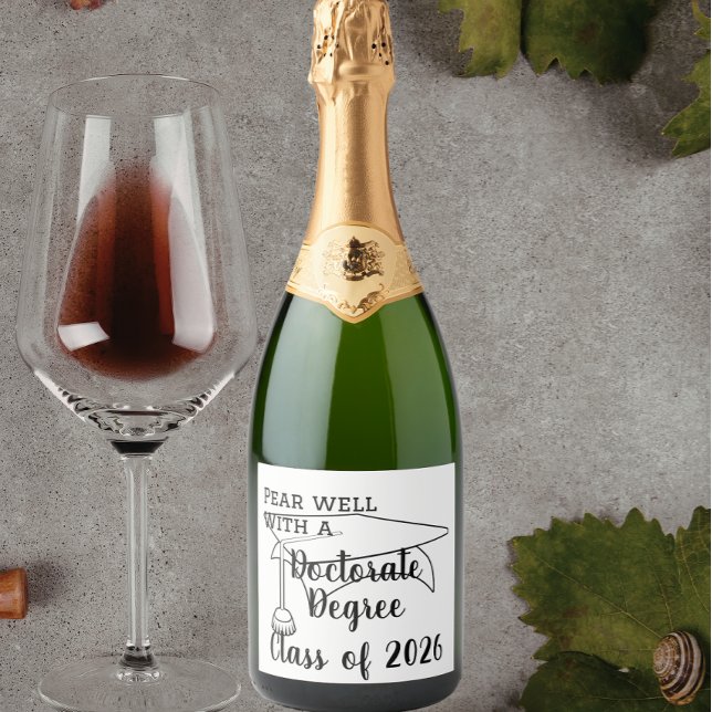 Fun university doctorates graduate, graduation  sparkling wine label (Creator Uploaded)