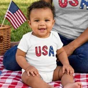Fun USA Birthday Celebration Red White and Blue Baby Bodysuit