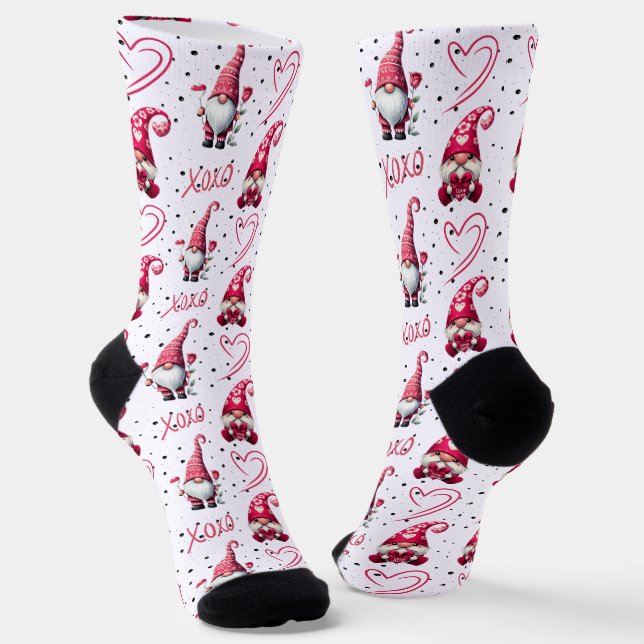 Fun Valentine Gnome Socks (Angled)