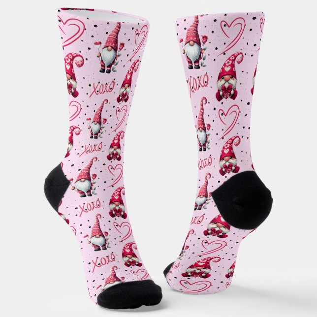 Fun Valentine Gnome Socks (Angled)