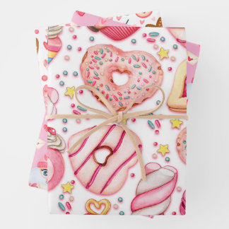 Fun Valentine's Day Hears, Sweets & Gnomes  Wrapping Paper Sheet