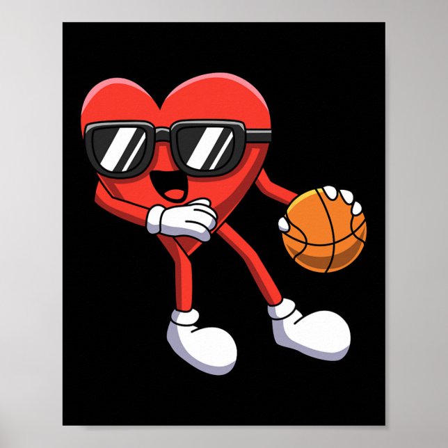 Fun Valentines Day Heart Playing Basketball Boys K Poster (Front)