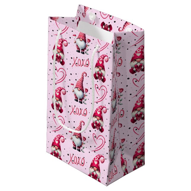 Fun Valentine's Gnomes Small Gift Bag (Front Angled)