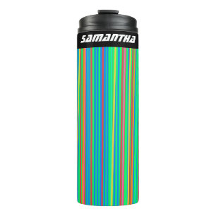 Fun Vertical Stripes Green Pink Orange NAME Thermal Tumbler