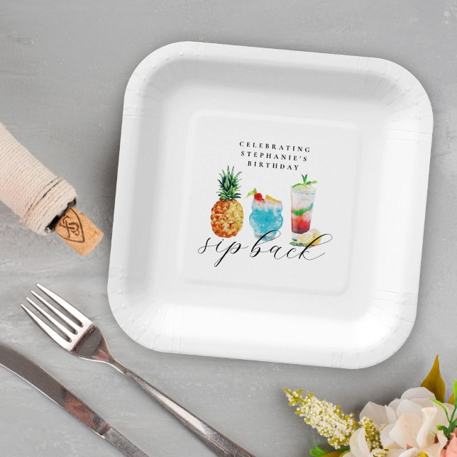 Fun Vibrant Blue Summer Cocktails Birthday Party Paper Plate (Creator Uploaded)