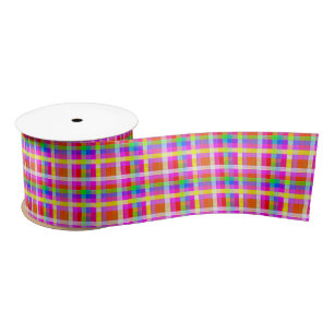 Fun Vibrant Rainbow Colorful Squares Satin Ribbon