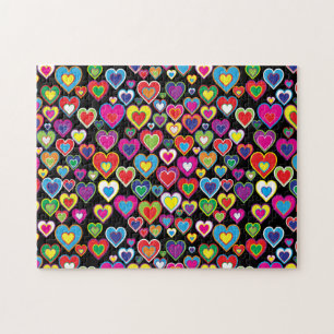 Fun Vibrant Rainbow of Hearts Pattern Love Jigsaw Puzzle