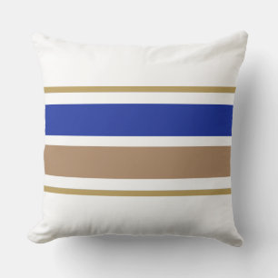 Fun Vibrant Royal Blue Brown Wide Racing Stripes Cushion