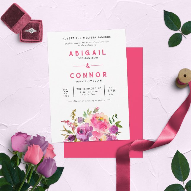 Fun Vibrant Violet Fuchsia Floral Invitation (Creator Uploaded)