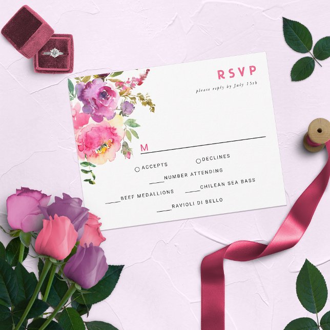 Fun Vibrant Violet Fuchsia Floral RSVP Card (Creator Uploaded)