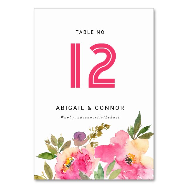 Fun Vibrant Violet Fuchsia Floral Table Number (Front)