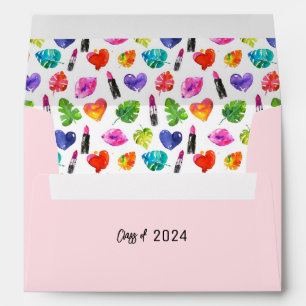 Fun Vibrant Watercolor Lipsticks Graduation Party Envelope