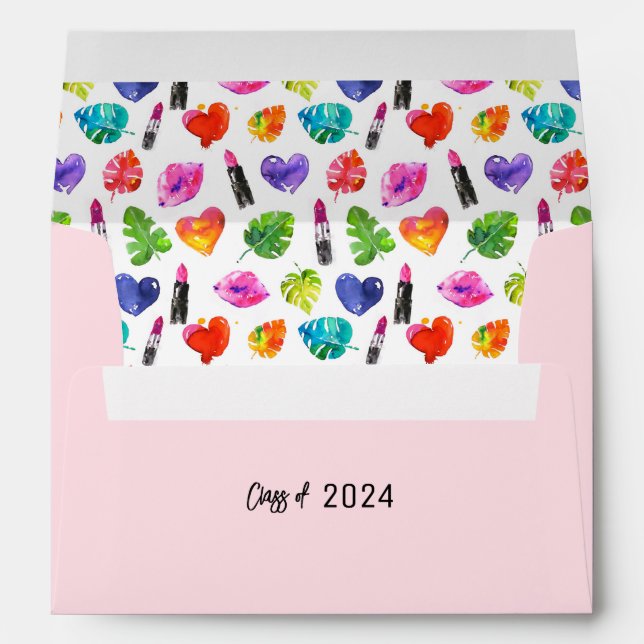 Fun Vibrant Watercolor Lipsticks Graduation Party Envelope (Back (Bottom))