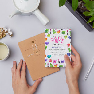 Fun Vibrant Watercolor Lipsticks Graduation Party Postcard