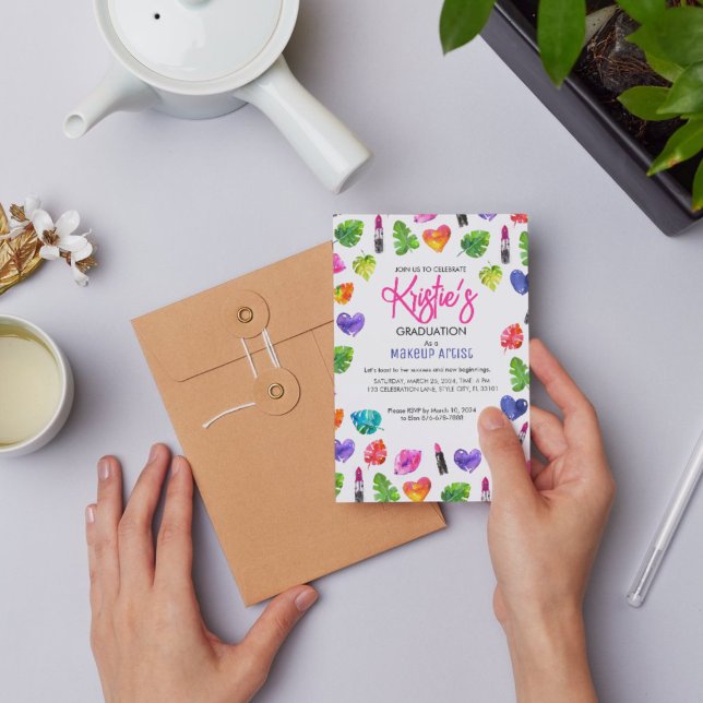 Fun Vibrant Watercolor Lipsticks Graduation Party Postcard (Creator Uploaded)