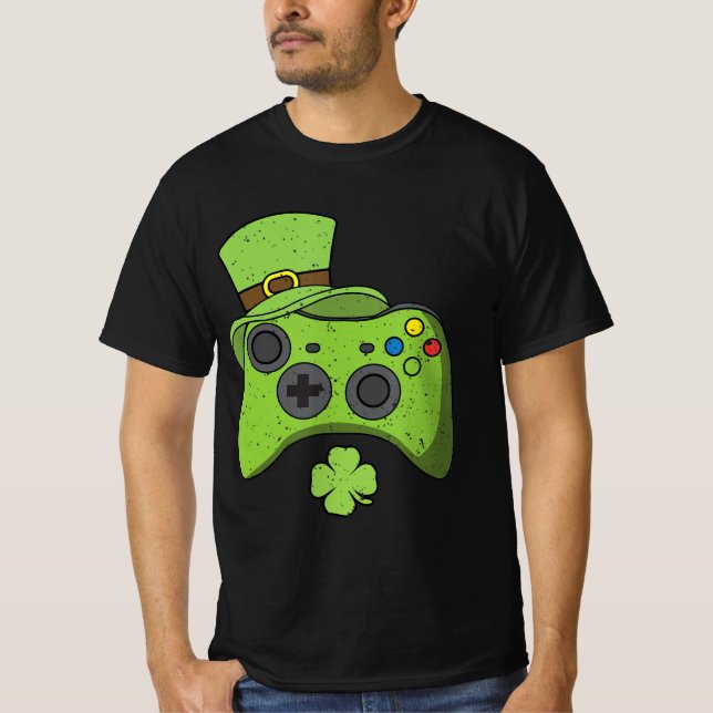 Fun Video Game Console St Patricks Day Kids Gamers T-Shirt (Front)