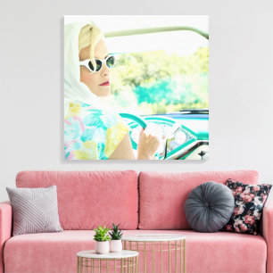 Fun Vintage 1950's Women in Car Canvas Print
