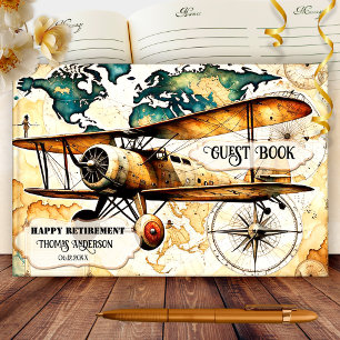Fun Vintage Aeroplane Travel Retirement Guest Book