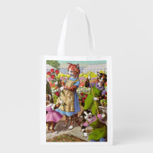 Fun Vintage Cats in Garden Grocery Bag