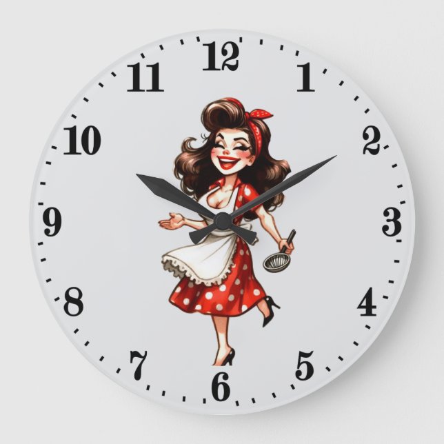 Fun vintage cooking lady large clock (Front)