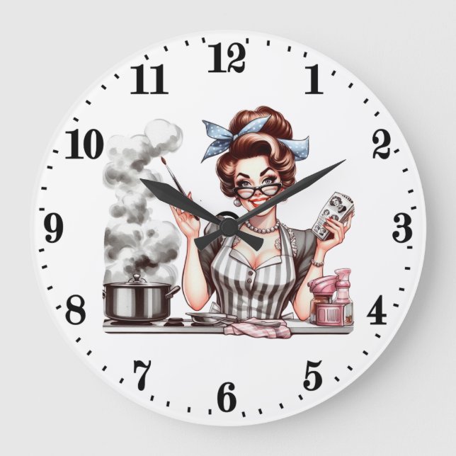 Fun vintage cooking lady  large clock (Front)