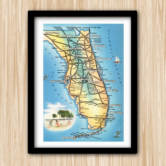 Fun Vintage Florida Map Poster (Creator Uploaded)