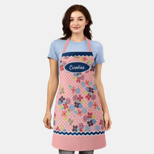 Fun Vintage Flowers Polkadots Pattern Blush Pink Apron