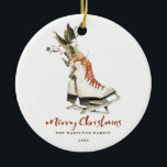 Fun Vintage Greenery Family Christmas Photo  Ceramic Ornament<br><div class="desc">This Christmas will be a little brighter with these modern,  watercolor greenery and vintage ice skates from our modern Vintage Bohemian Christmas collection above.</div>