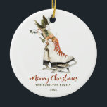 Fun Vintage Greenery Family Christmas Photo  Ceramic Ornament<br><div class="desc">This Christmas will be a little brighter with these modern,  watercolor greenery and vintage ice skates from our modern Vintage Bohemian Christmas collection above.</div>