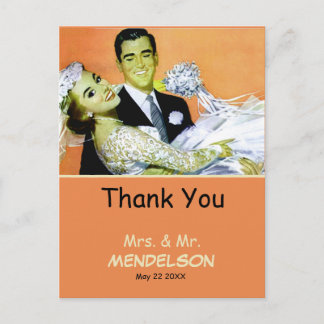 Fun vintage personalised wedding postcard