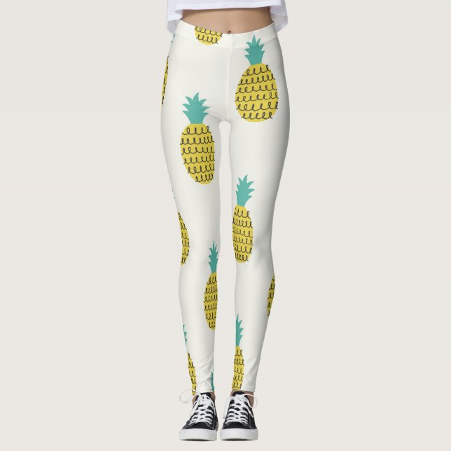 Fun Vintage Pineapple Seamless Illustration. Leggings (Front)