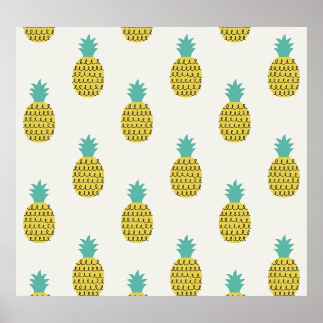 Fun Vintage Pineapple Seamless Illustration. Poster (Front)