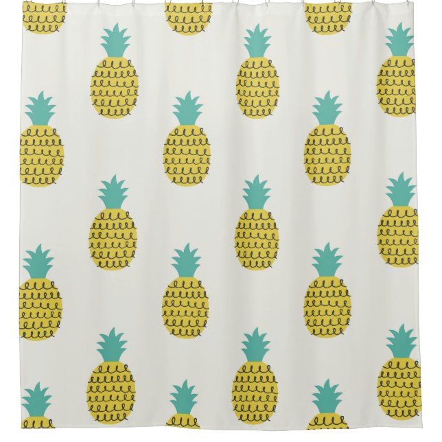 Fun Vintage Pineapple Seamless Illustration. Shower Curtain (Front)