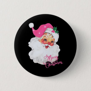 Fun Vintage Pink Santa Claus Pink Christmas Design 6 Cm Round Badge