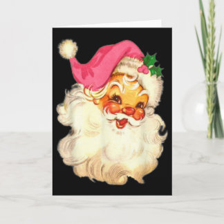 Fun Vintage Pink Santa Claus Pink Christmas Design Card