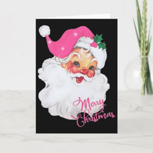 Fun Vintage Pink Santa Claus Pink Christmas Design Card