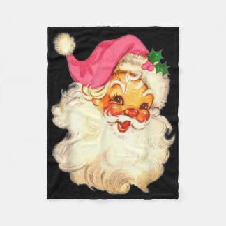 Fun Vintage Pink Santa Claus Pink Christmas Design Fleece Blanket