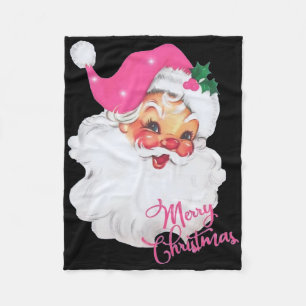 Fun Vintage Pink Santa Claus Pink Christmas Design Fleece Blanket