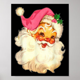 Fun Vintage Pink Santa Claus Pink Christmas Design Poster