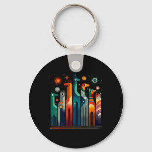 Fun Vintage Retro Mid-century Long Neck Cats 50s 6 Key Ring
