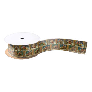 Fun Vintage Santa in Roadsters and Motorcycles Satin Ribbon