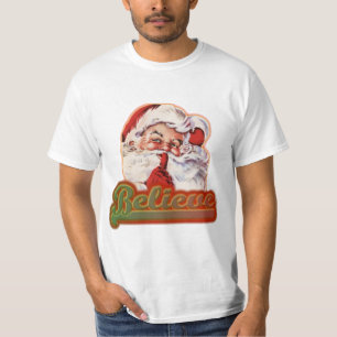 Fun Vintage Whimsical Santa Believe T-Shirt