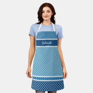 Fun Vintage White Polka Dots Pattern On Blue Apron