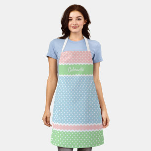Fun Vintage White Polka Dots Pattern Summer Pastel Apron