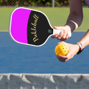 Fun Vivid Tropical Pink Black Curves Fancy Script  Pickleball Paddle