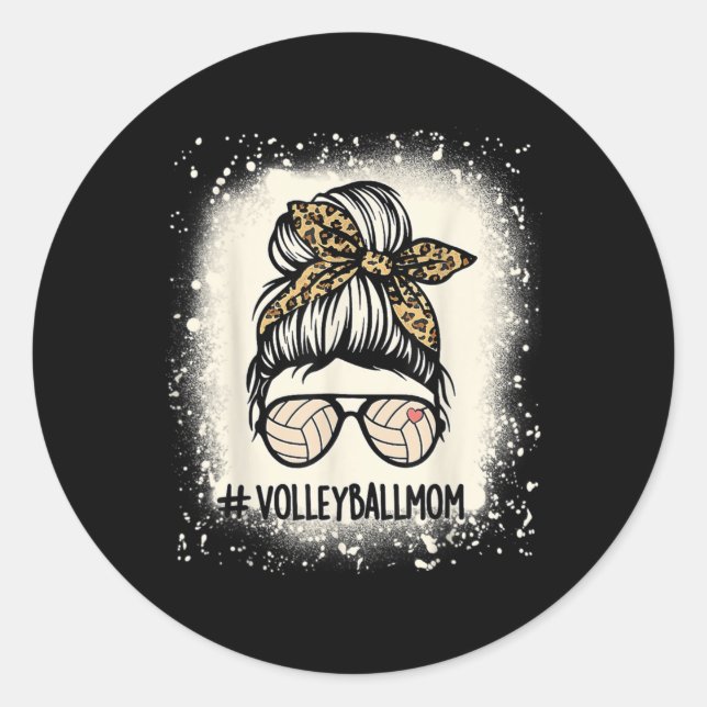Fun Volleyball Mum Volleyball Lover Mum Messy Bun  Classic Round Sticker (Front)